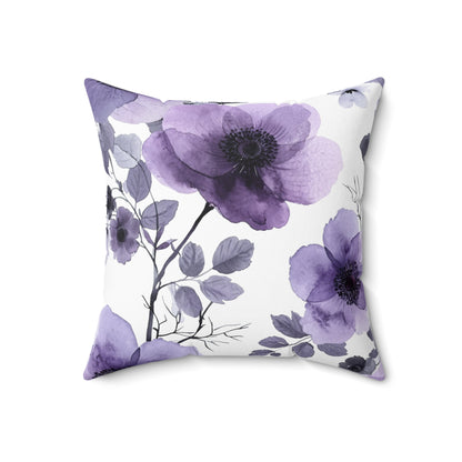 Purple and Black Floral Patternl Design Polyester Square Pillow