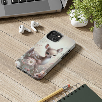 Cute Fawn and Floral print Design Tough Phone Case compatible with a large variety of iPhone models, Gift, Phone Case