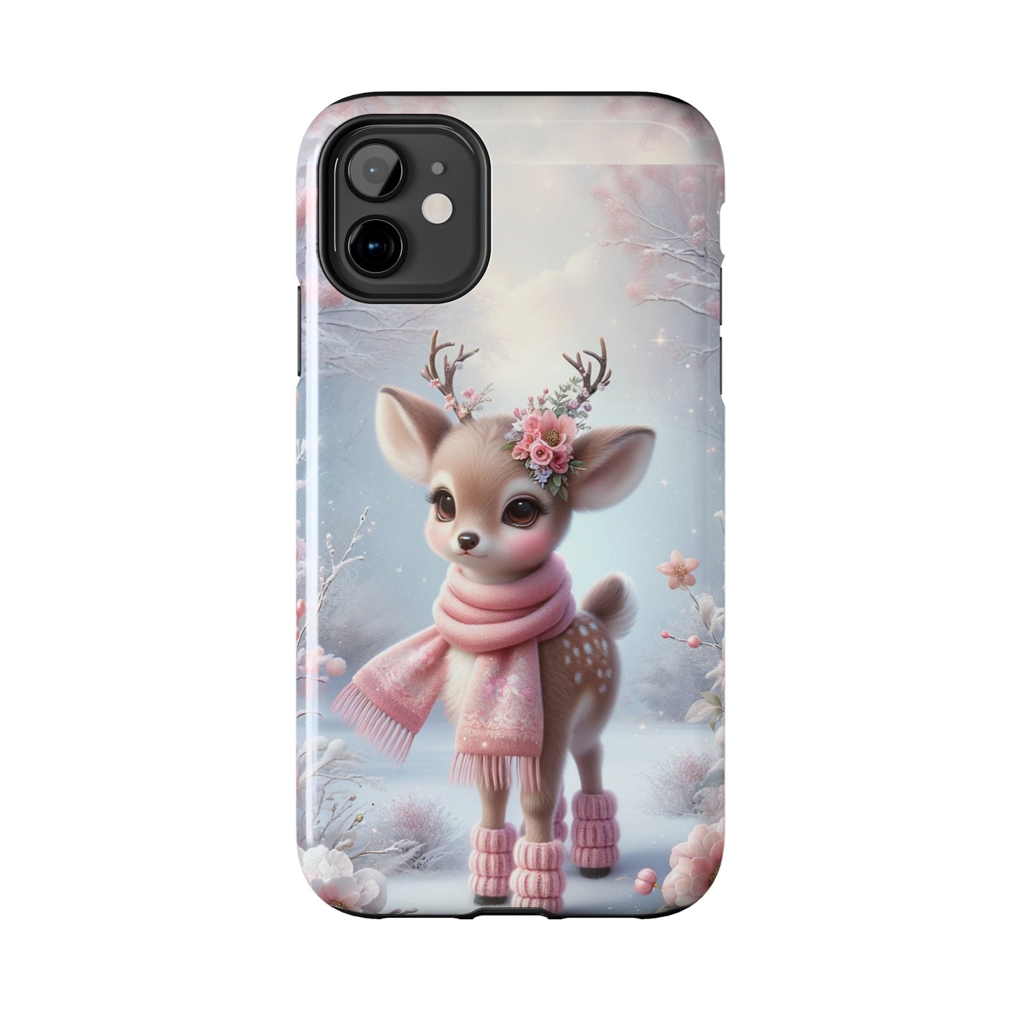 Cute Deer Winter Scene Pattern Design Tough Phone Case compatible with a large variety of iPhone models, Gift, Phone Case