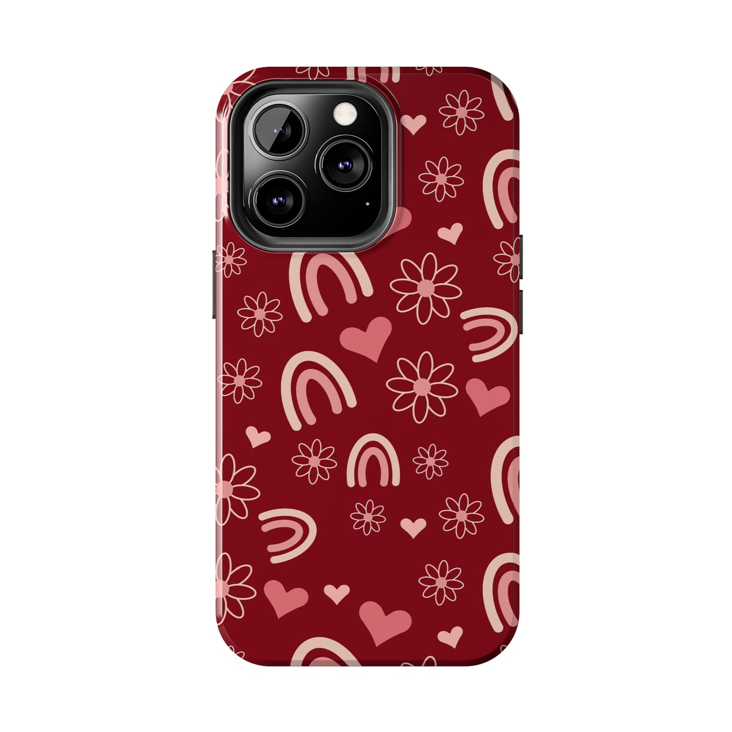 Red Boho Rainbow print Design Tough Phone Case compatible with a large variety of iPhone models, Gift, Phone Case