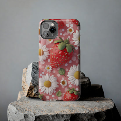 Strawberries & Daisies Digital print Design Tough Phone Case compatible with a large variety of iPhone models, Gift, Phone Case