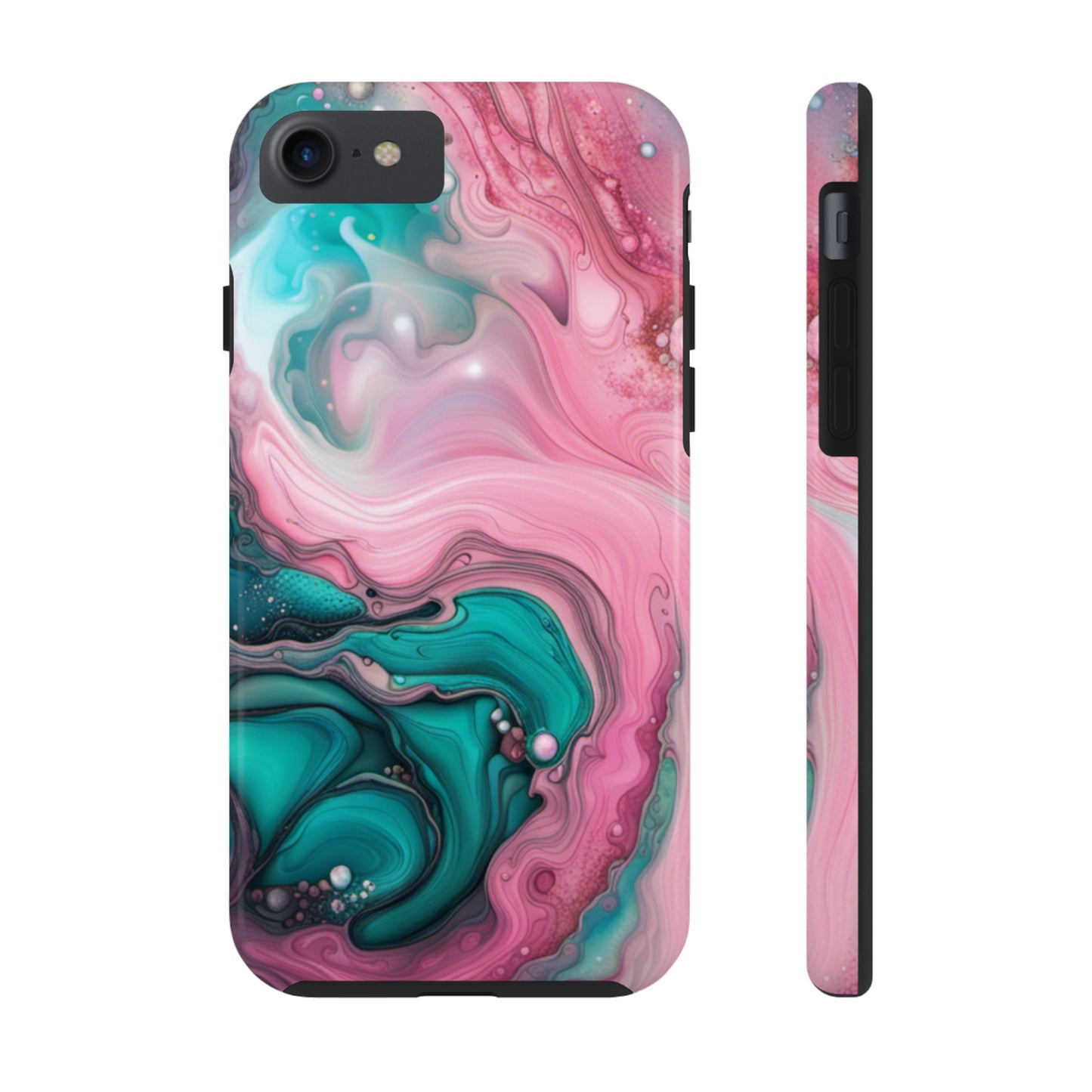 Pink and Teal Alcohol Ink Pattern Design Phone Case compatible with a large variety of iPhone models, Phone Case, Gift