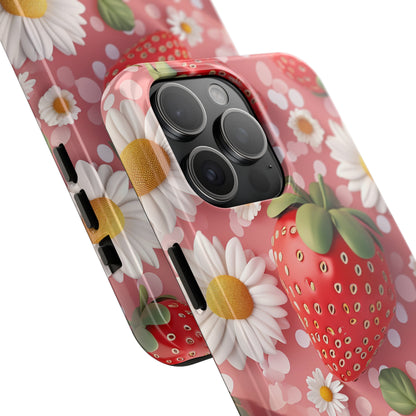 Strawberries & Daisies Digital print Design Tough Phone Case compatible with a large variety of iPhone models, Gift, Phone Case