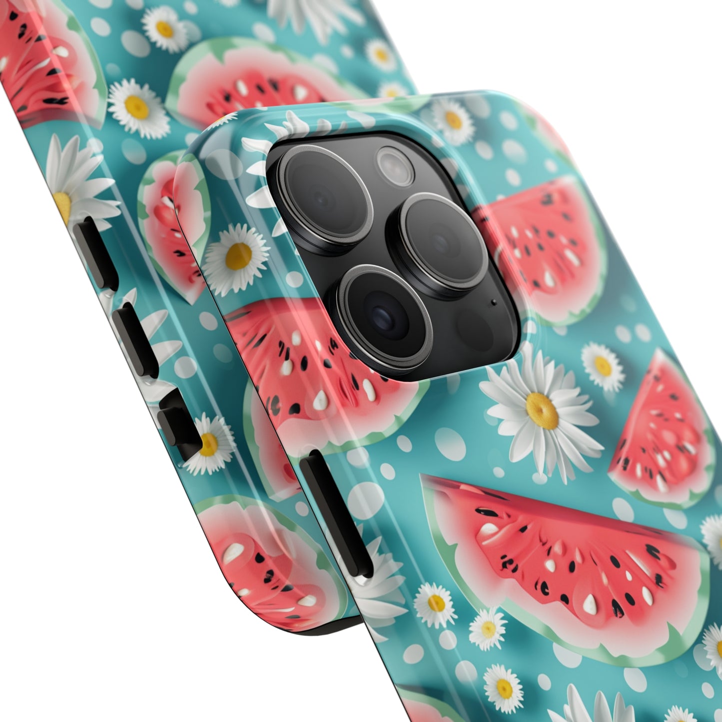 Watermelon Slices and Daisies Digital print Design Tough Phone Case compatible with a large variety of iPhone models, Gift, Phone Case