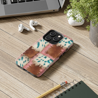 Modern Cowgirl Cowhide Design Pattern Print Tough Phone Case compatible with a large variety of phone models, Phone Case, Gift