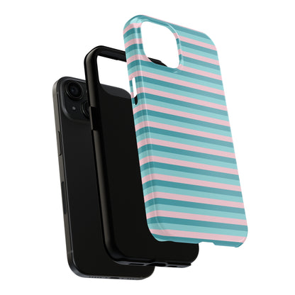 Pink and Aqua Girly Stripe print Design Tough Phone Case compatible with a large variety of iPhone models, Gift, Phone Case