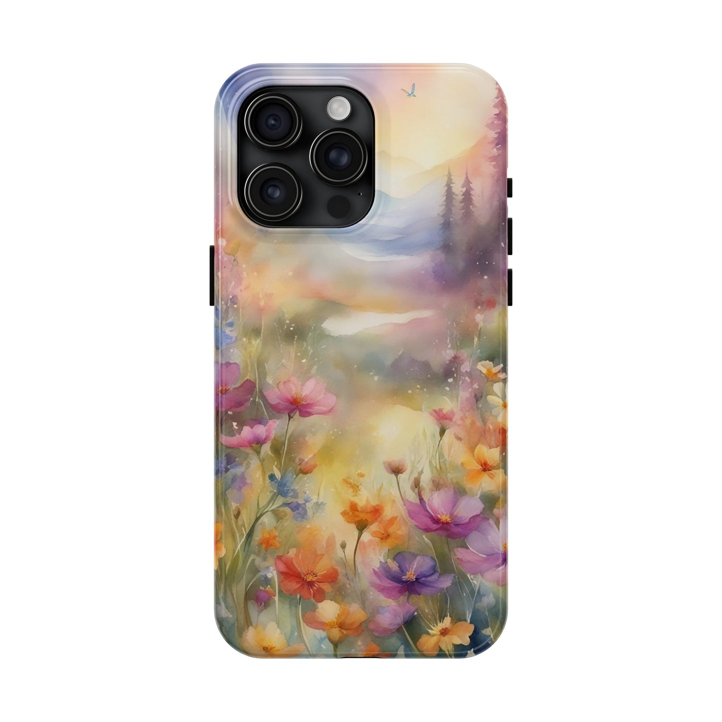 Watercolor Landscape and Wildflowers Pattern print design Tough Phone Case compatible with a large variety of phone models, Phone Case