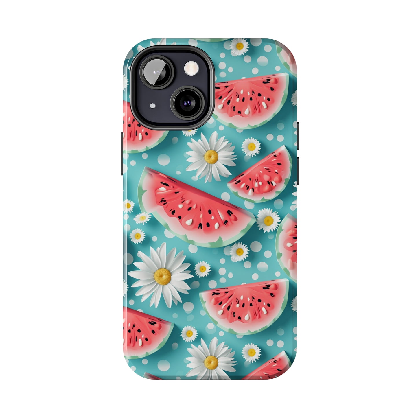 Watermelon Slices and Daisies Digital print Design Tough Phone Case compatible with a large variety of iPhone models, Gift, Phone Case