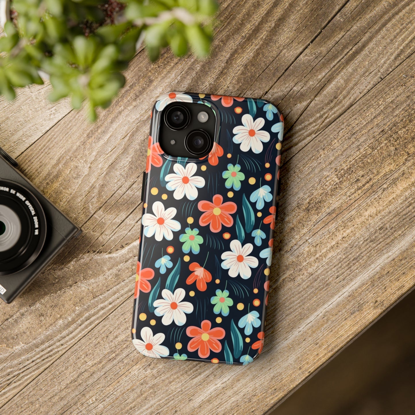 Retro Vibrant Flowers Pattern print design Tough Phone Case compatible with a large variety of phone models, Phone Case, Gift