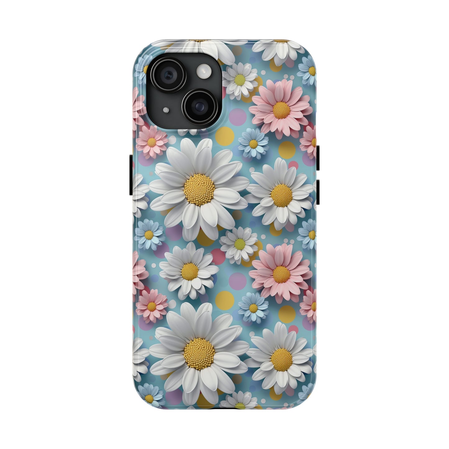 3D Spring Flowes and Polka Dots Digital print Design Tough Phone Case compatible with a large variety of iPhone models, Gift, Phone Case