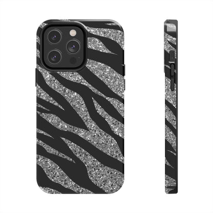 Silver and Black Zebra Print Design  Phone Case- Lightweight, Impact Resistant Cover for iPhone 6, 6s, 12, 13, 14, 15