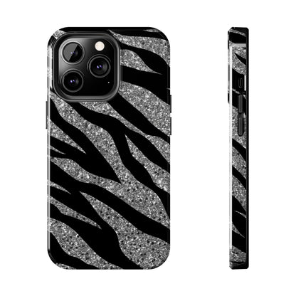 Silver and Black Zebra Print Design  Phone Case- Lightweight, Impact Resistant Cover for iPhone 6, 6s, 12, 13, 14, 15