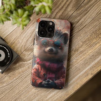 Hedgehog with Glasses and Scarf Design Phone Case- Lightweight, Impact Resistant Cover for iPhone 6, 6s, 12, 13, 14, 15