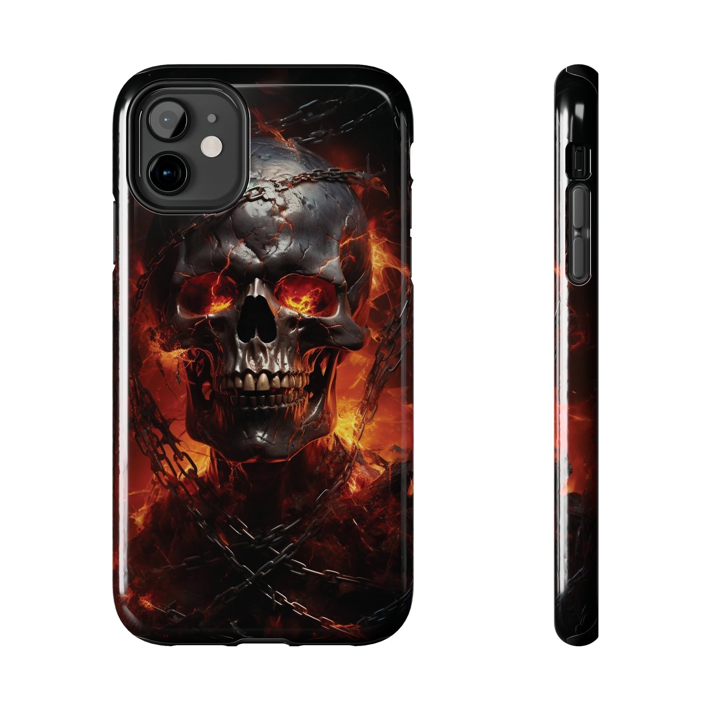 Gothic Skull iPhone Case, Dark Aesthetic Fiery Eyes, Unique Horror Style iPhone Accessory, Cool Tech Design for iPhone Models, Durable Phone Accessory Protective Cover for iPhone Models, Tough iPhone Case