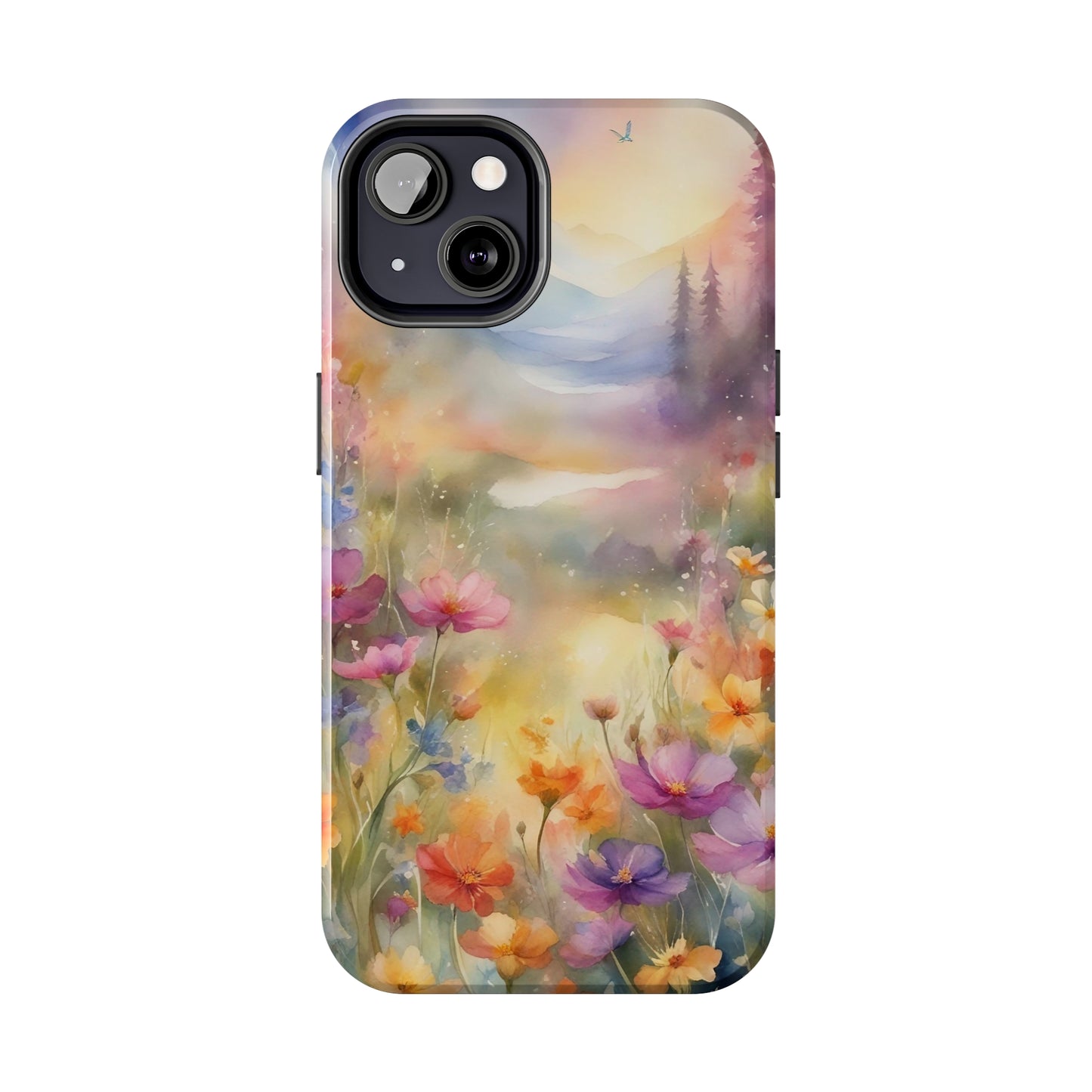 Watercolor Landscape and Wildflowers Pattern print design Tough Phone Case compatible with a large variety of phone models, Phone Case