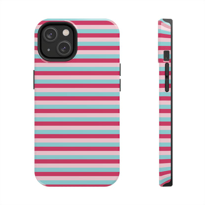 Pink and Blue Girly Stripe print Design Tough Phone Case compatible with a large variety of iPhone models, Gift, Phone Case