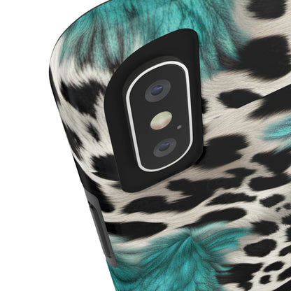 Grunge Turquoise and Animal Print Pattern Design Tough Phone Case compatible with a large variety of iPhone models, Phone Case, Gift