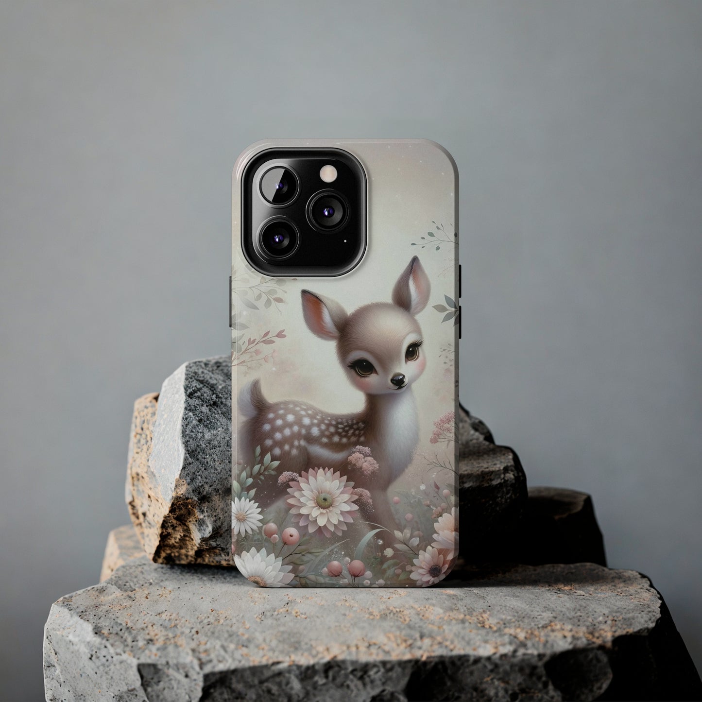 Cute Fawn and Floral print Design Tough Phone Case compatible with a large variety of iPhone models, Gift, Phone Case