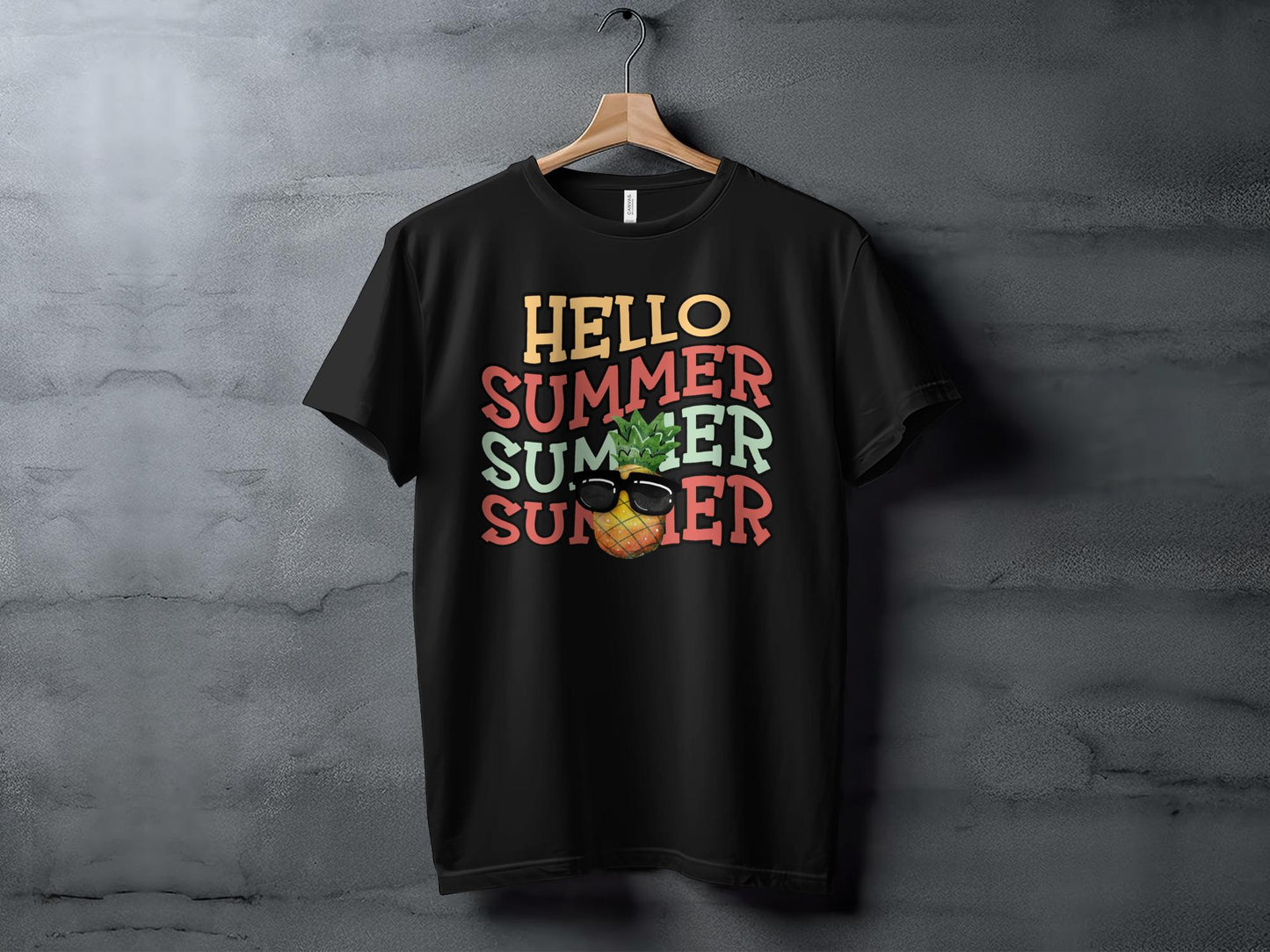 Hello Summer Pineapple T-Shirt, Cute Tropical Fruit Tee, Beach Vacation Shirt, Sunglasses Pineapple Graphic Top, Unisex Apparel
