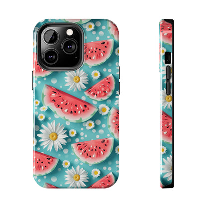 Watermelon Slices and Daisies Digital print Design Tough Phone Case compatible with a large variety of iPhone models, Gift, Phone Case