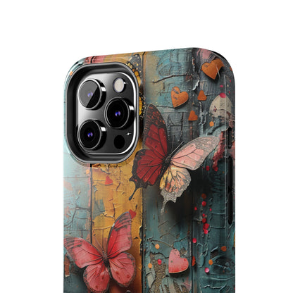 Colorful Butterfly Art on Wood texture design iPhone Case iPhone Case, Colorful Butterfly Art Protective Phone Cover, Durable Phone Accessory Gift, Chic Artsy Protective Cover, Protective Case for iPhone Models, Tough iPhone Case