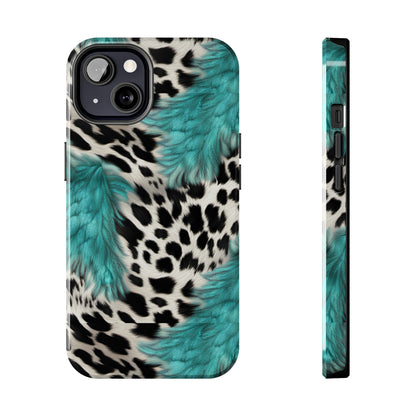 Grunge Turquoise and Animal Print Pattern Design Tough Phone Case compatible with a large variety of iPhone models, Phone Case, Gift