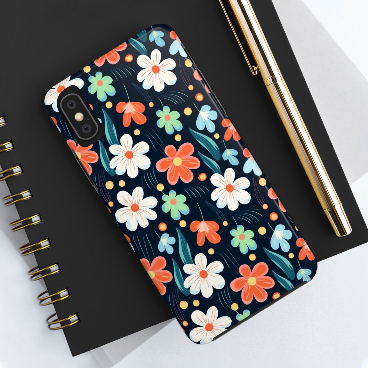 Retro Vibrant Flowers Pattern print design Tough Phone Case compatible with a large variety of phone models, Phone Case, Gift