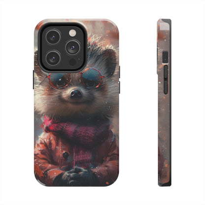 Hedgehog with Glasses and Scarf Design Phone Case- Lightweight, Impact Resistant Cover for iPhone 6, 6s, 12, 13, 14, 15