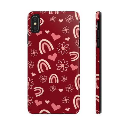 Red Boho Rainbow print Design Tough Phone Case compatible with a large variety of iPhone models, Gift, Phone Case