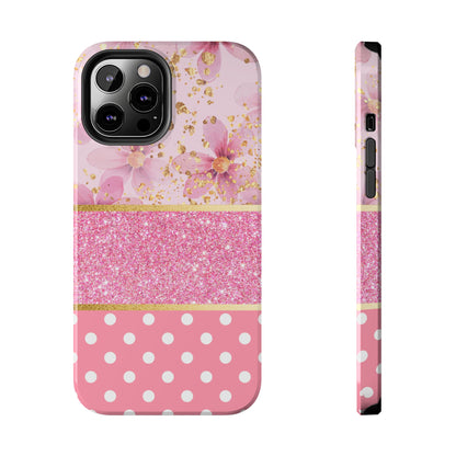 Pink Watercolor flowers and Polka Dot Design Phone Case- Lightweight, Impact Resistant Cover for iPhone 6, 6s, 12, 13, 14, 15