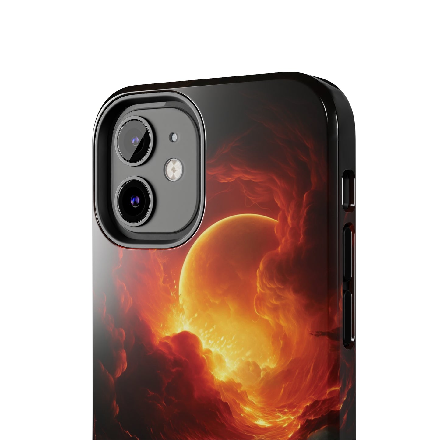 Fiery Red Moon Art iPhone Case, Dramatic Sky Aesthetic Phone Cover, Cool Tech Design for iPhone Models, Durable Phone Accessory Protective Cover for iPhone Models, Tough iPhone Case