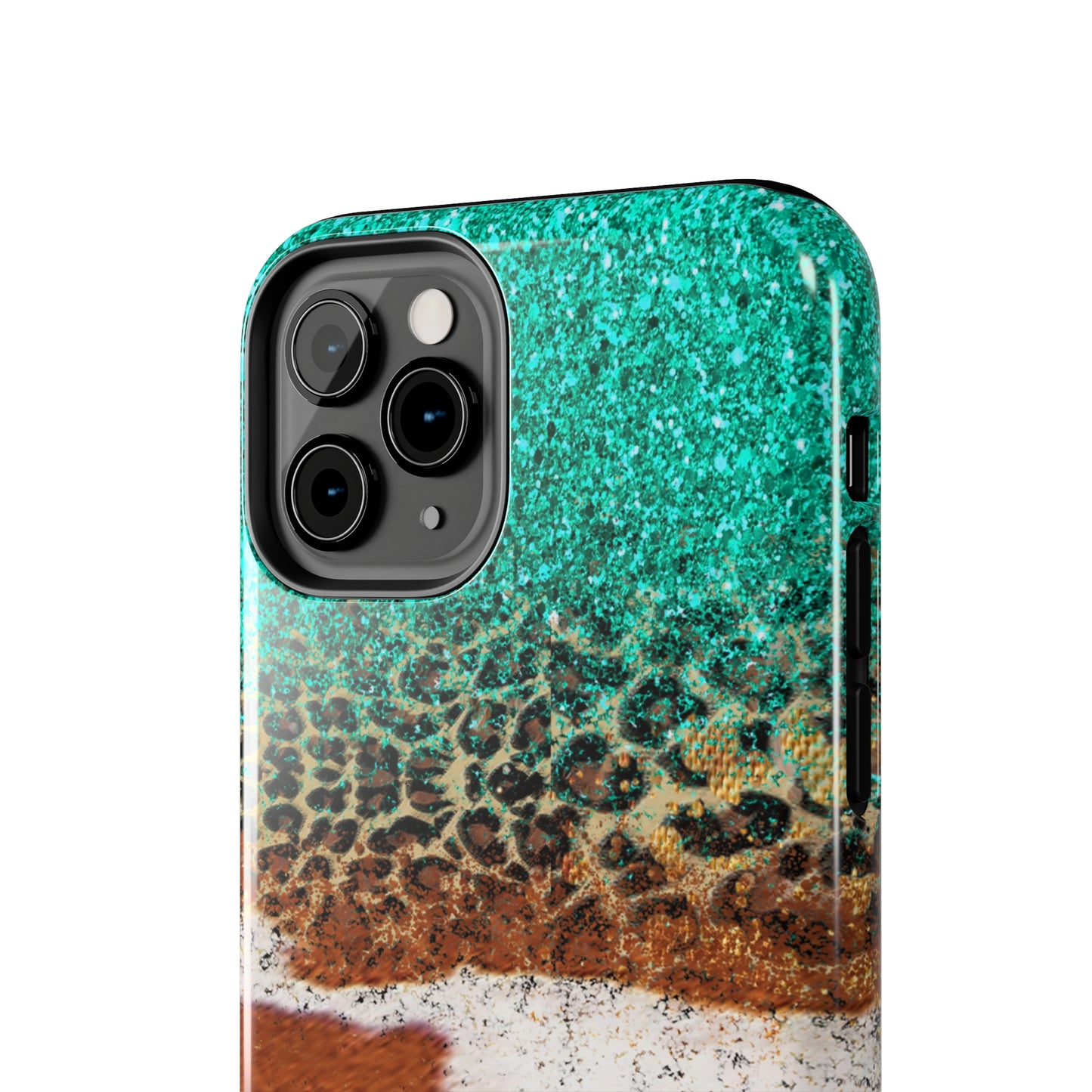 Western Cow Print, Teal, and Leopard print Design Phone Case- Lightweight, Impact Resistant Cover for iPhone 6, 6s, 12, 13, 14, 15