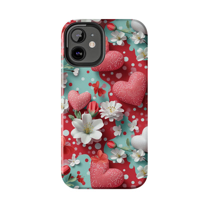 Polka Dot Hearts and Flowers Digital print Design Tough Phone Case compatible with a large variety of iPhone models, Gift, Phone Case