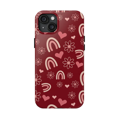 Red Boho Rainbow print Design Tough Phone Case compatible with a large variety of iPhone models, Gift, Phone Case