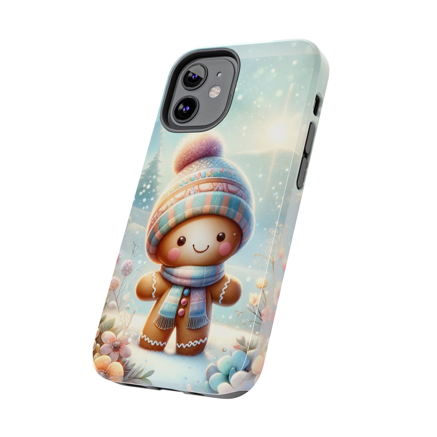 Cute Happy Gingerbread Man in the Snow Pattern Design Tough Phone Case compatible with a large variety of iPhone models, Gift, Phone Case