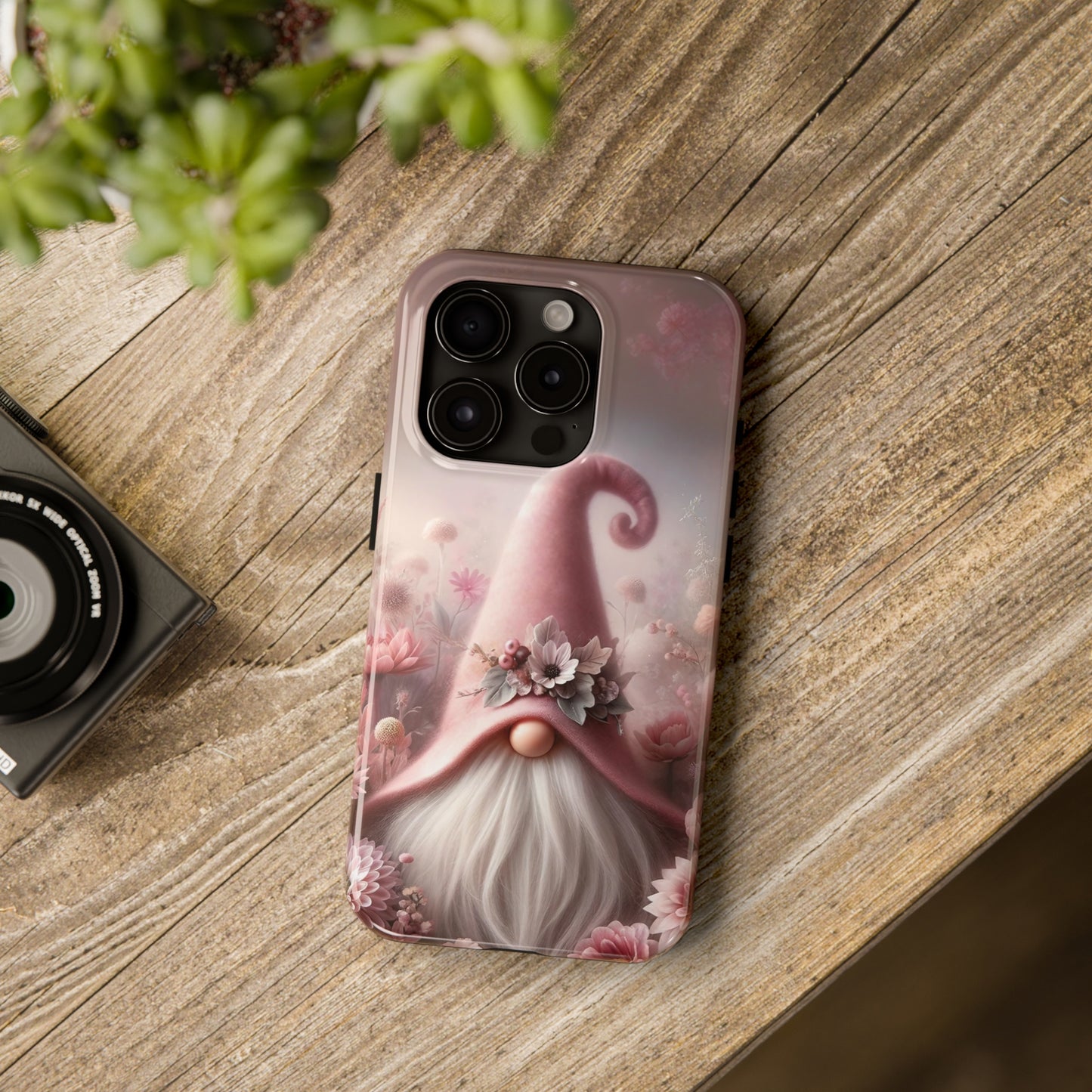 Pink Floral Fantasy Gnome Design Phone Case- Lightweight, Impact Resistant Cover for iPhone 6, 6s, 12, 13, 14, 15