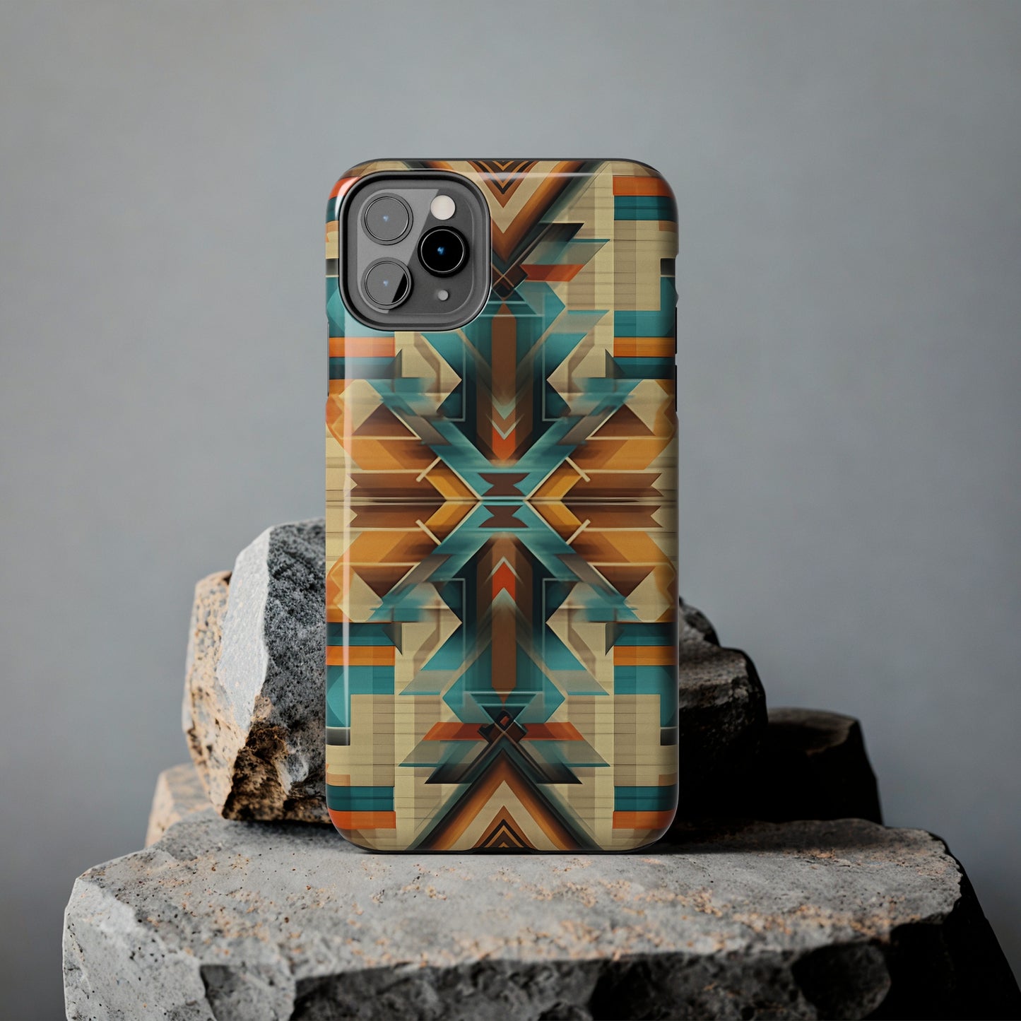 Beautiful Blue and Cream Native American Pattern Design Tough Phone Case compatible with a large variety of iPhone models, Gift, Phone Case