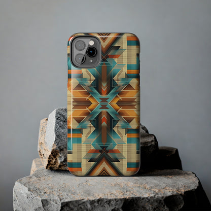 Beautiful Blue and Cream Native American Pattern Design Tough Phone Case compatible with a large variety of iPhone models, Gift, Phone Case