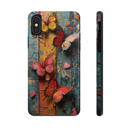 Colorful Butterfly Art on Wood texture design iPhone Case iPhone Case, Colorful Butterfly Art Protective Phone Cover, Durable Phone Accessory Gift, Chic Artsy Protective Cover, Protective Case for iPhone Models, Tough iPhone Case