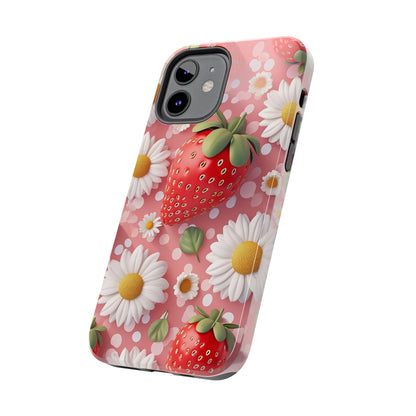 Strawberries & Daisies Digital print Design Tough Phone Case compatible with a large variety of iPhone models, Gift, Phone Case