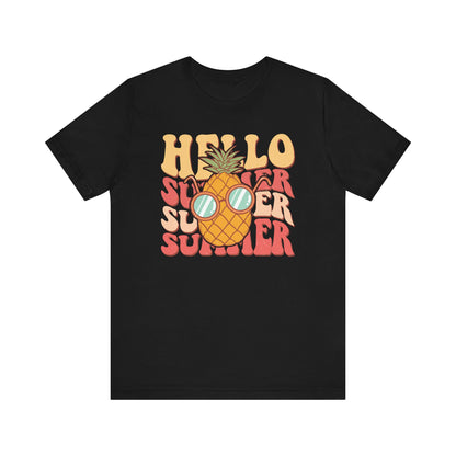 Vintage Hello Summer Pineapple T-Shirt, Retro Beach Vibes Graphic Tee, Unisex Casual Shirt