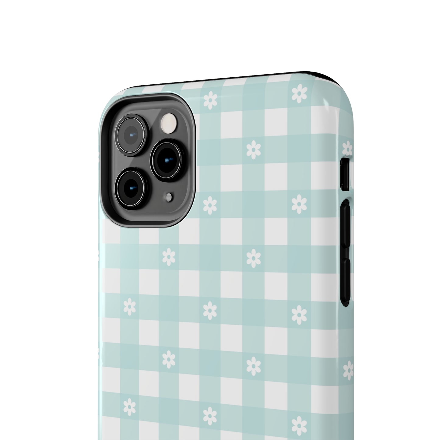 Cute Blue and White Gingham with Daisies Digital print Design Tough Phone Case compatible with a large variety of iPhone models, Gift, Phone Case