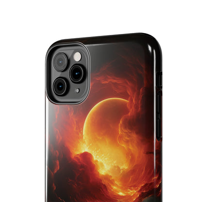 Fiery Red Moon Art iPhone Case, Dramatic Sky Aesthetic Phone Cover, Cool Tech Design for iPhone Models, Durable Phone Accessory Protective Cover for iPhone Models, Tough iPhone Case