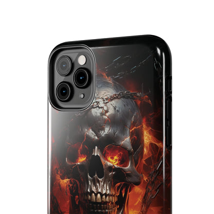 Gothic Skull iPhone Case, Dark Aesthetic Fiery Eyes, Unique Horror Style iPhone Accessory, Cool Tech Design for iPhone Models, Durable Phone Accessory Protective Cover for iPhone Models, Tough iPhone Case