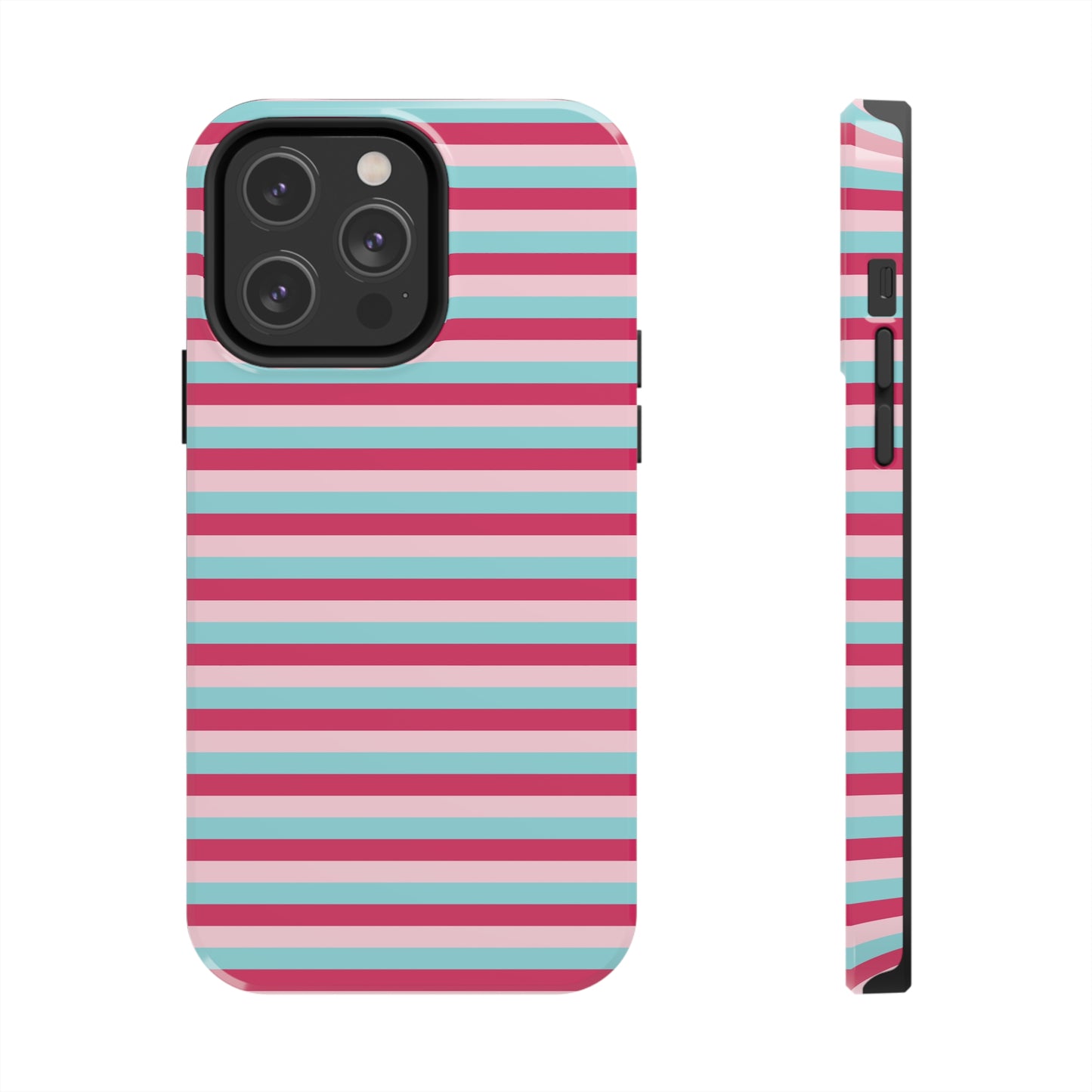 Pink and Blue Girly Stripe print Design Tough Phone Case compatible with a large variety of iPhone models, Gift, Phone Case