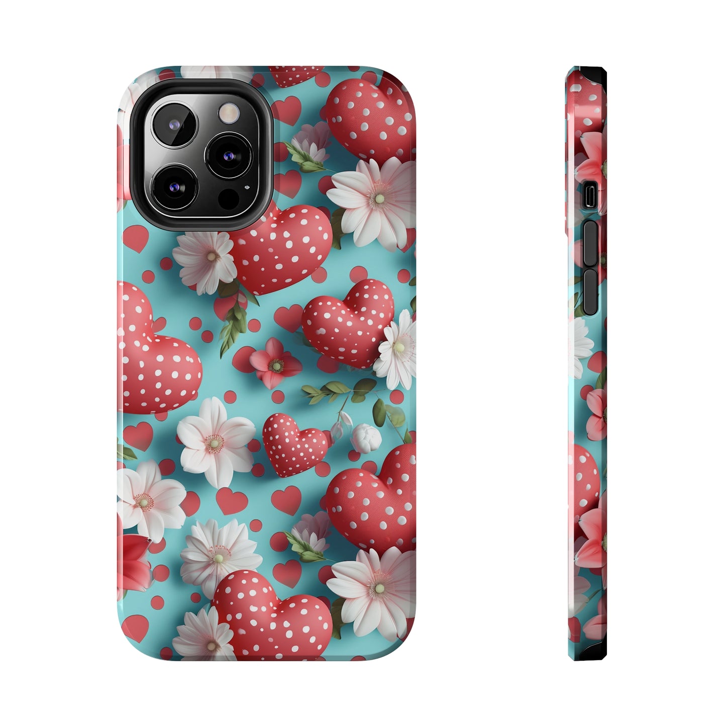 Polka Dot Hearts Digital print Design Tough Phone Case compatible with a large variety of iPhone models, Gift, Phone Case