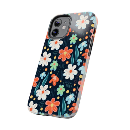 Retro Vibrant Flowers Pattern print design Tough Phone Case compatible with a large variety of phone models, Phone Case, Gift