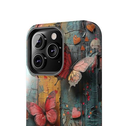 Colorful Butterfly Art on Wood texture design iPhone Case iPhone Case, Colorful Butterfly Art Protective Phone Cover, Durable Phone Accessory Gift, Chic Artsy Protective Cover, Protective Case for iPhone Models, Tough iPhone Case