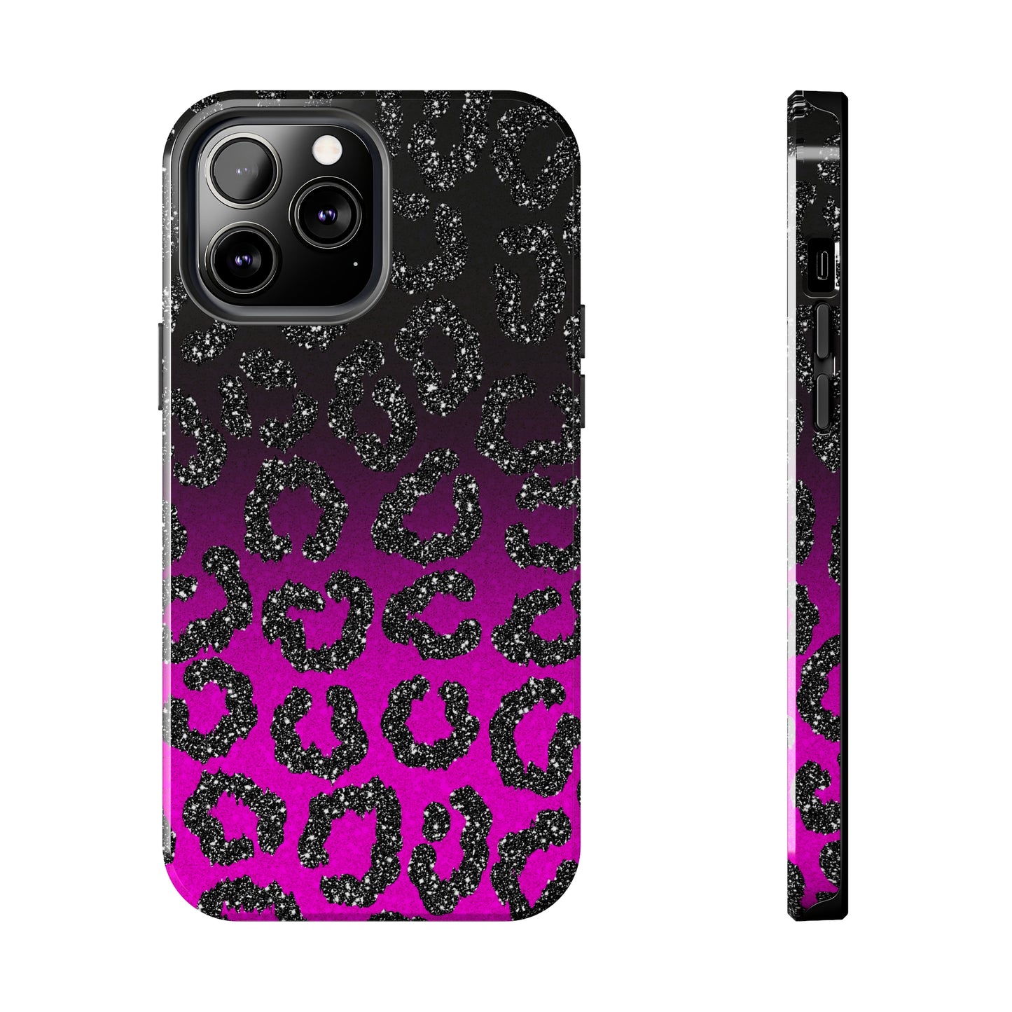 Pink and Black Ombre Leopard Design Phone Case- Lightweight, Impact Resistant Cover for iPhone 6, 6s, 12, 13, 14, 15