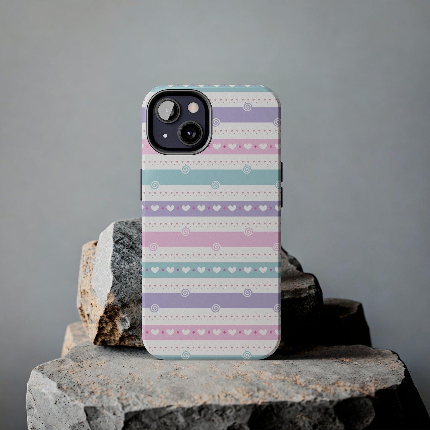 Pastel Stripes and Hearts print design Tough Phone Case compatible with a large variety of iphone models